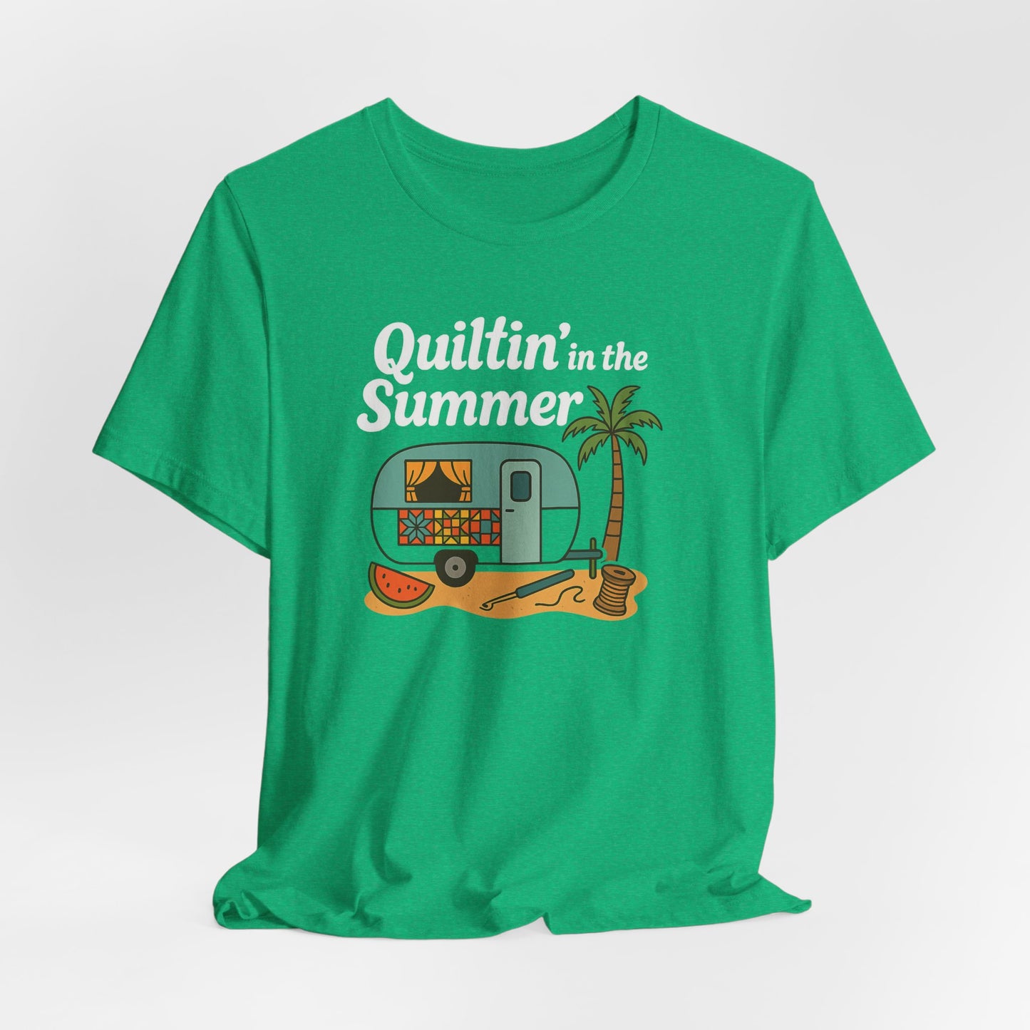Quiltin’ in the Summer T-Shirt – Funny Quilting Camper Tee for Summer Stitchers