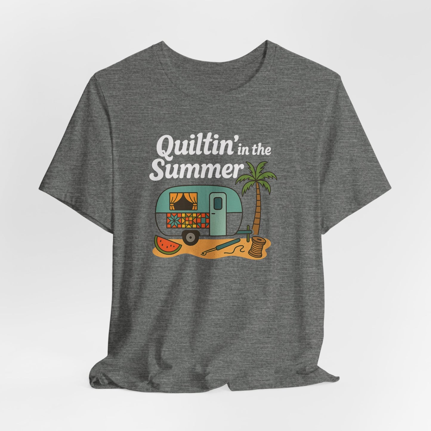 Quiltin’ in the Summer T-Shirt – Funny Quilting Camper Tee for Summer Stitchers