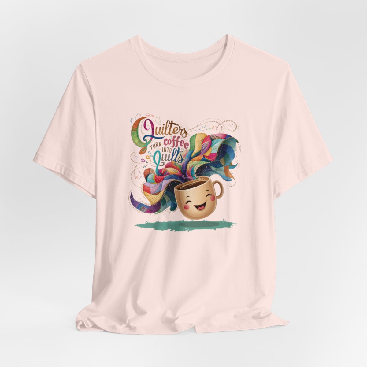 Assorted 'Quilters Turn Coffee Into Quilts' themed funny quilting t-shirts and gifts for quilters from the collection