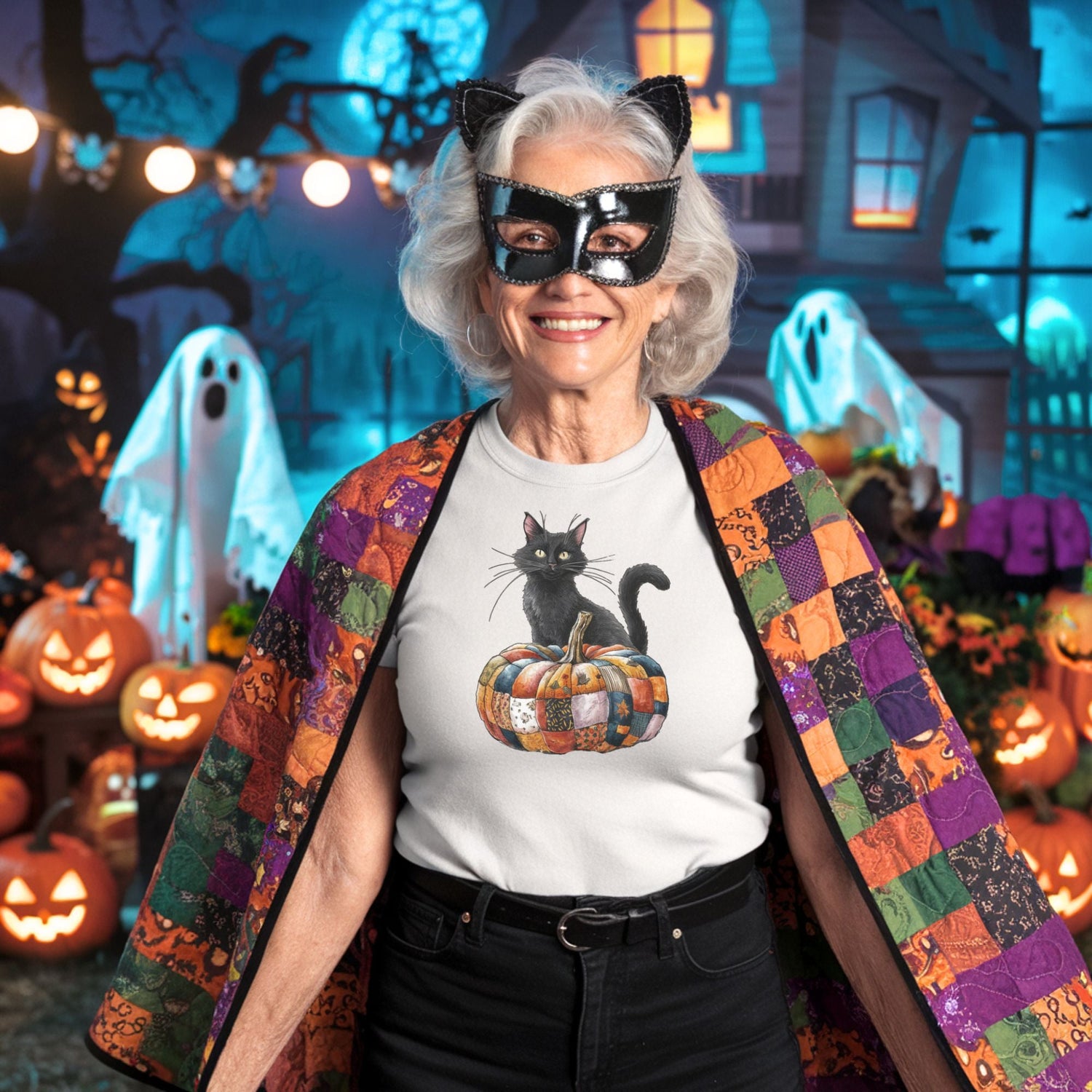 Assorted Halloween-themed funny quilting t-shirts and gifts for quilters from the Halloween Quilting T-Shirts collection