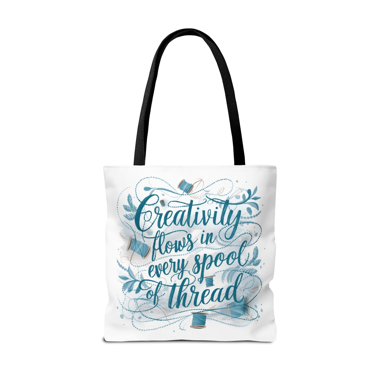 Quilting fans will love this quilting tote bag. Creativity Flows in Every Spool of Thread Tote Bag for Quilters adds charm to every quilting project.