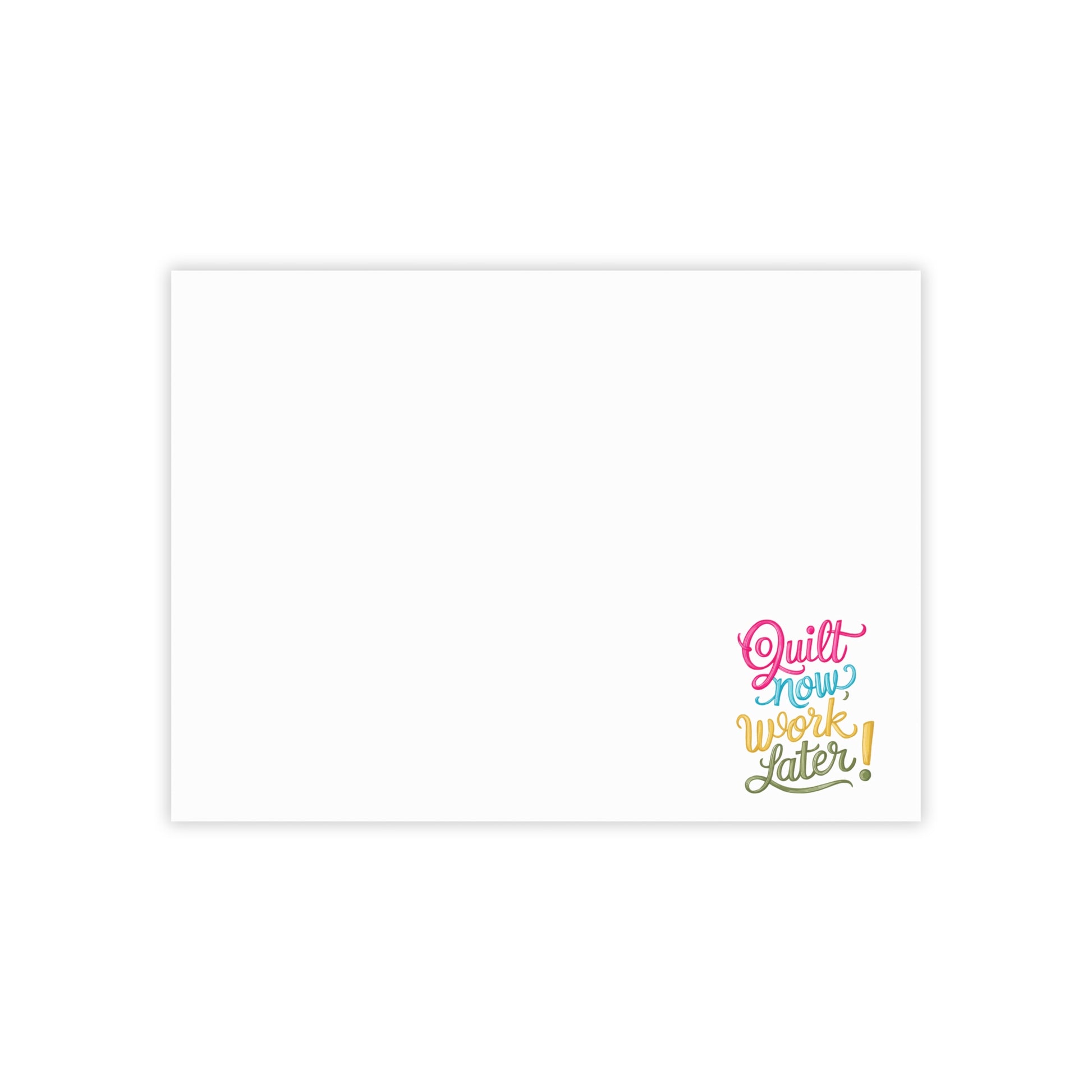 Funny Quilting notepads with a delightful quilting theme. Stay motivated and keep quilting at the forefront with our "Quilt Now, Work Later" Post-it Notes! Designed specifically for quilters who know where their priorities lie, these 50-sheet sticky notes are perfect for keeping track of projects, jotting down quilting ideas, or just adding a pop of fun to your workspace.