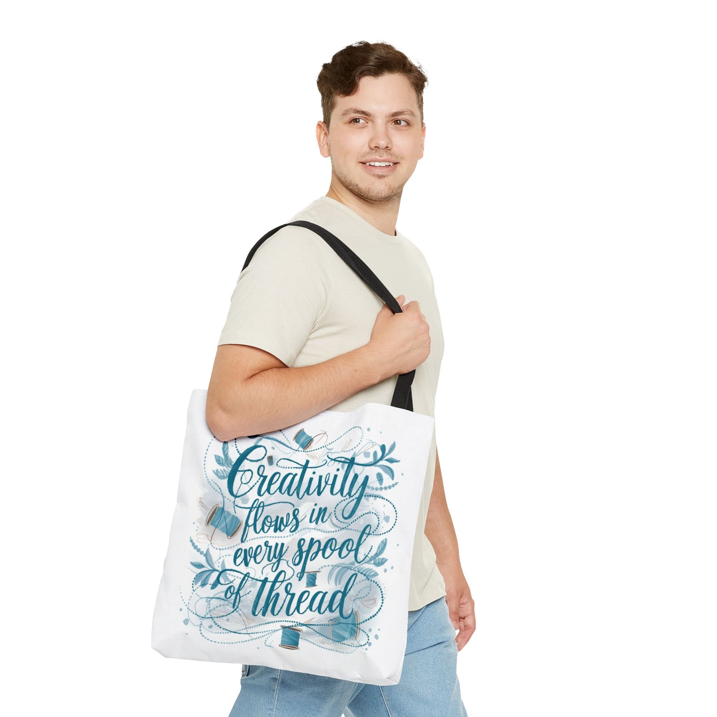 Quilting fans will love this quilting tote bag. Creativity Flows in Every Spool of Thread Tote Bag for Quilters adds charm to every quilting project.