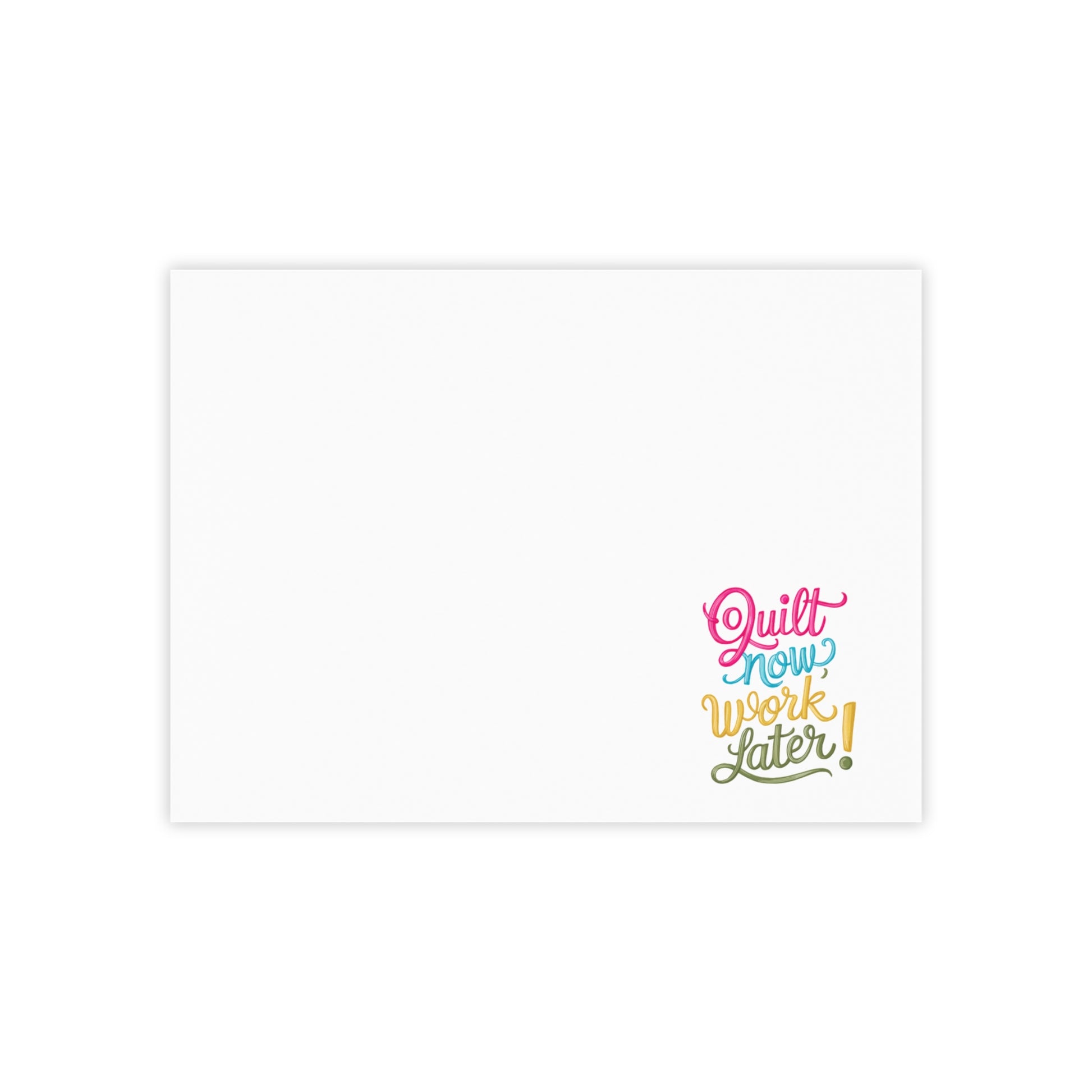 Funny Quilting notepads with a delightful quilting theme. Stay motivated and keep quilting at the forefront with our "Quilt Now, Work Later" Post-it Notes! Designed specifically for quilters who know where their priorities lie, these 50-sheet sticky notes are perfect for keeping track of projects, jotting down quilting ideas, or just adding a pop of fun to your workspace.