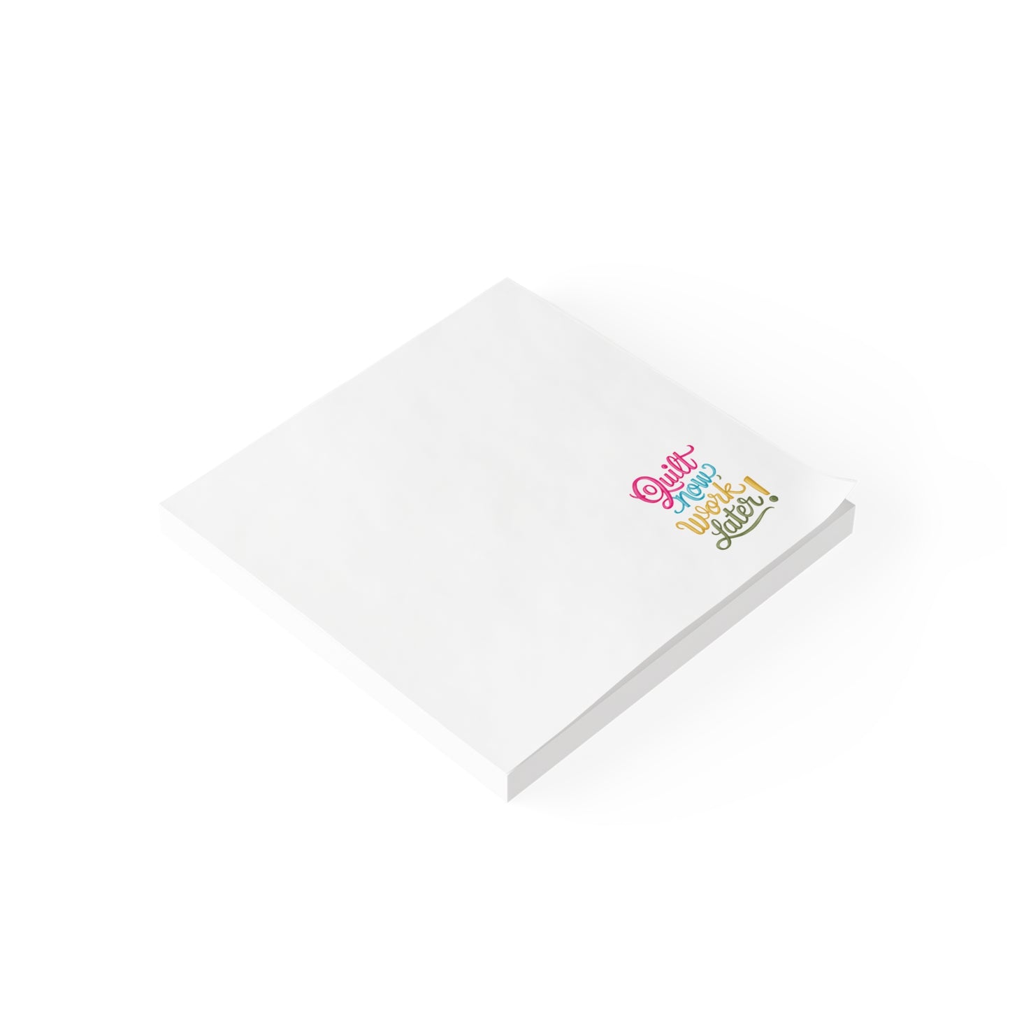 Funny Quilting notepads with a delightful quilting theme. Stay motivated and keep quilting at the forefront with our "Quilt Now, Work Later" Post-it Notes! Designed specifically for quilters who know where their priorities lie, these 50-sheet sticky notes are perfect for keeping track of projects, jotting down quilting ideas, or just adding a pop of fun to your workspace.