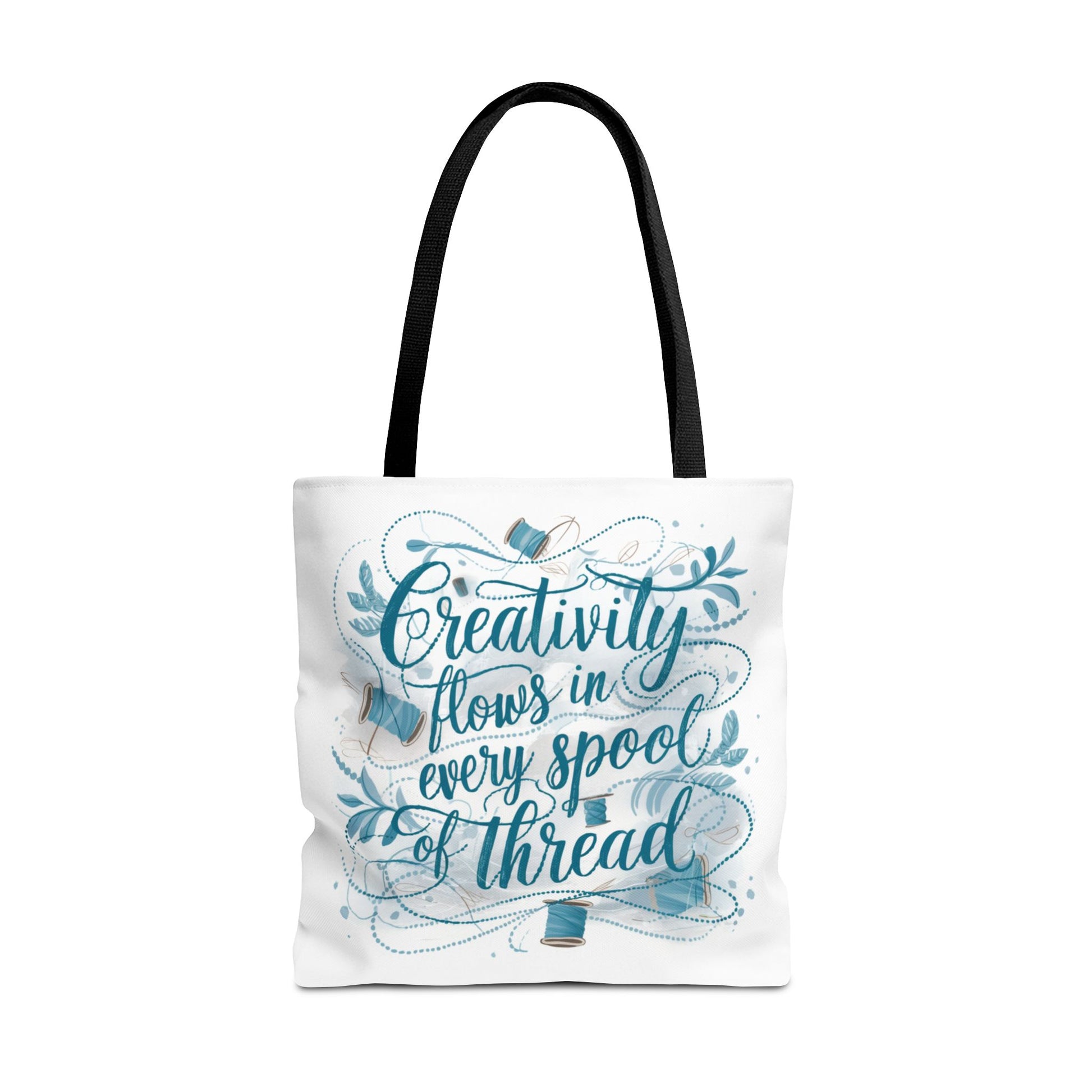 Quilting fans will love this quilting tote bag. Creativity Flows in Every Spool of Thread Tote Bag for Quilters adds charm to every quilting project.