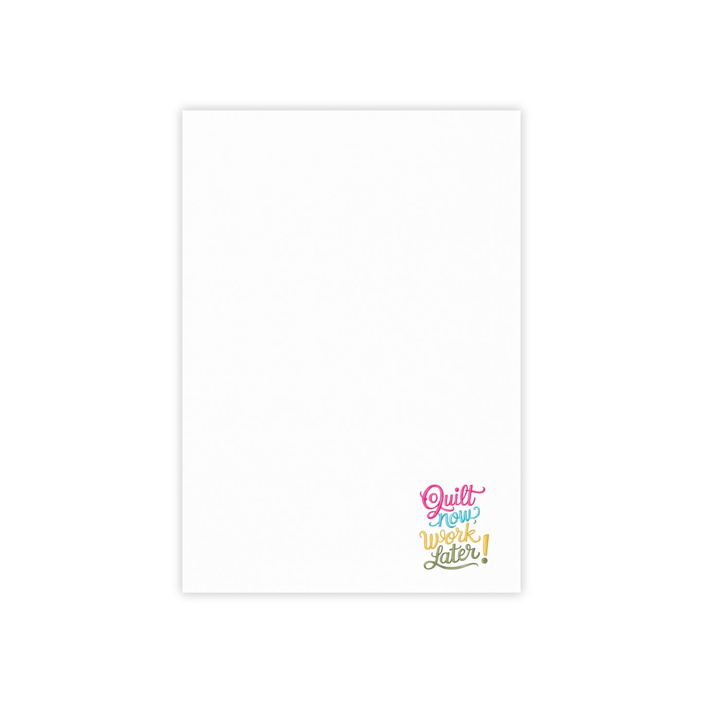 Funny Quilting notepads with a delightful quilting theme. Stay motivated and keep quilting at the forefront with our "Quilt Now, Work Later" Post-it Notes! Designed specifically for quilters who know where their priorities lie, these 50-sheet sticky notes are perfect for keeping track of projects, jotting down quilting ideas, or just adding a pop of fun to your workspace.