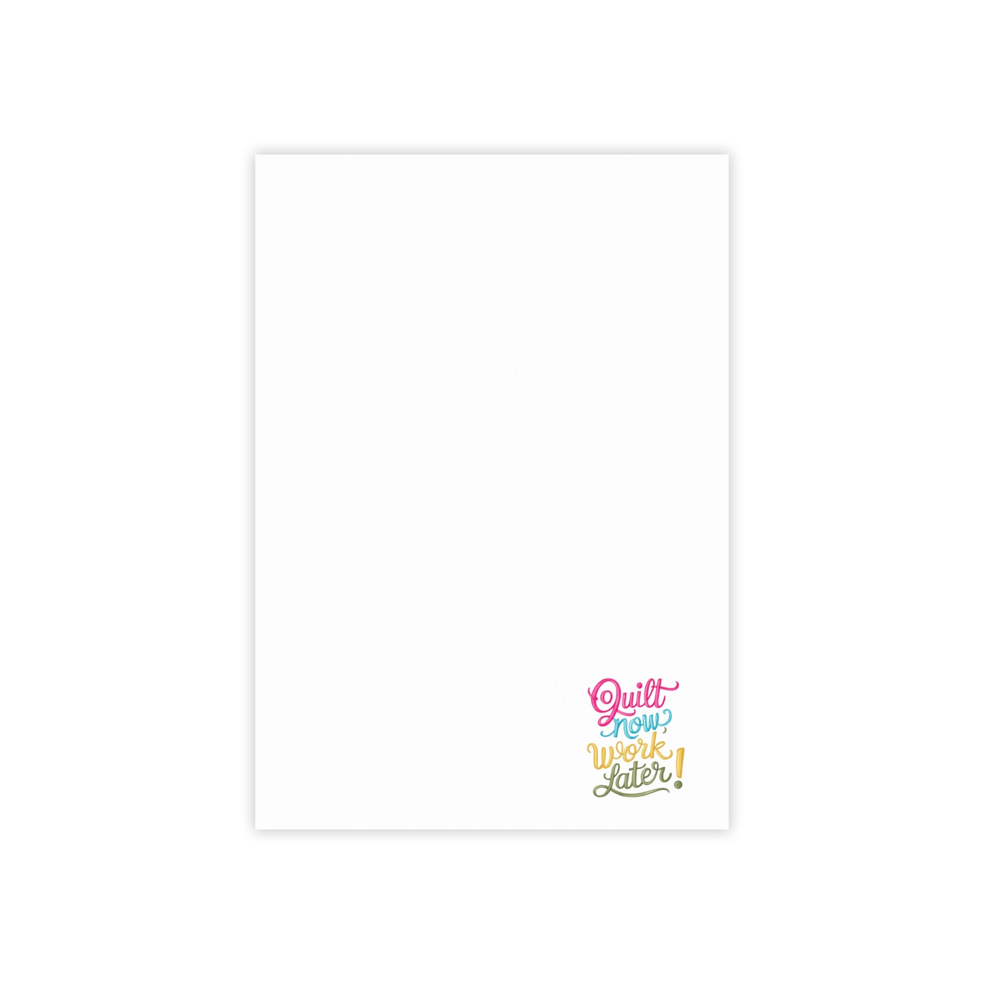 Funny Quilting notepads with a delightful quilting theme. Stay motivated and keep quilting at the forefront with our "Quilt Now, Work Later" Post-it Notes! Designed specifically for quilters who know where their priorities lie, these 50-sheet sticky notes are perfect for keeping track of projects, jotting down quilting ideas, or just adding a pop of fun to your workspace.