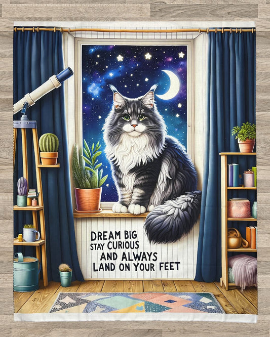 Dream Big Cat Quilt Panel – Maine Coon's Delightful Fabric Panel with Pattern