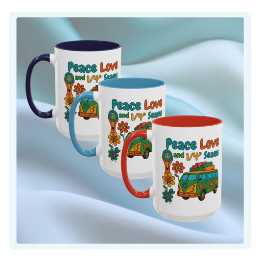 Peace Love and 1/4" Seams – Groovy Quilting Ceramic Mug for Retro Stitchers